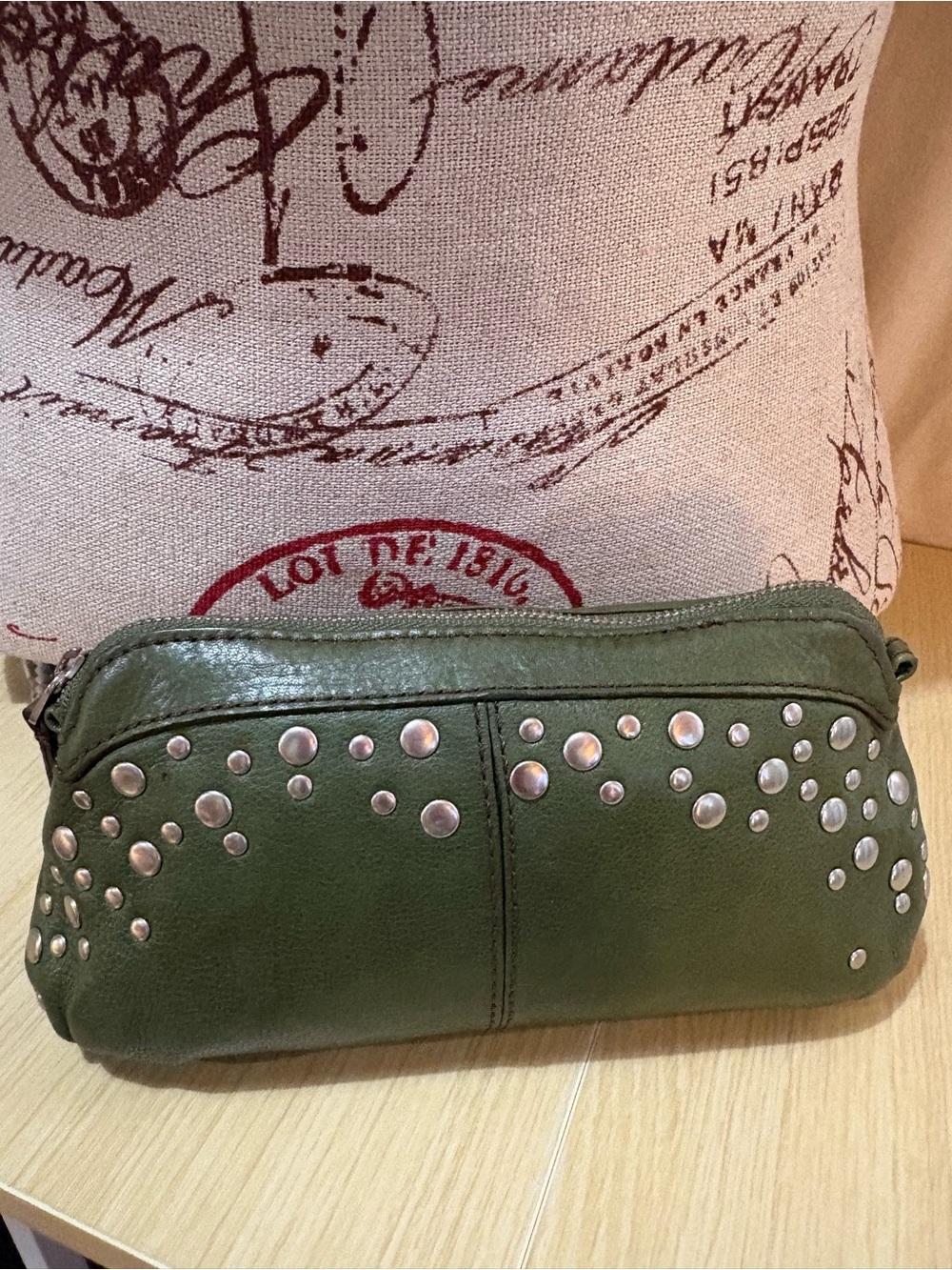 Fossil Olive Green Leather Studded Wristlet